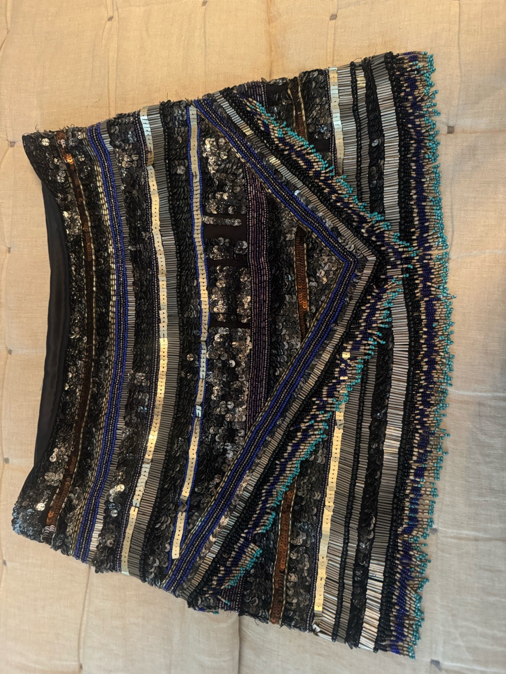Parker Black and Blue Embellished Mini Skirt